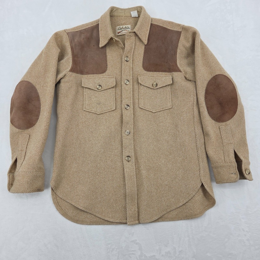 VTG 70s 80s Cabelas Wool Hunting Shirt Sz Med Button Up Winter Outdoors USA Made